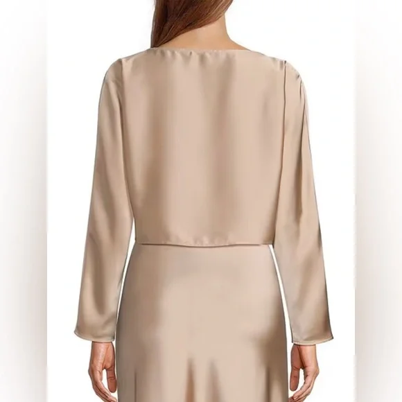 Antonio Melani Blyss Drapey Satin Boat Neck Long Sleeve Champagne Blouse Size L - Picture 3 of 10